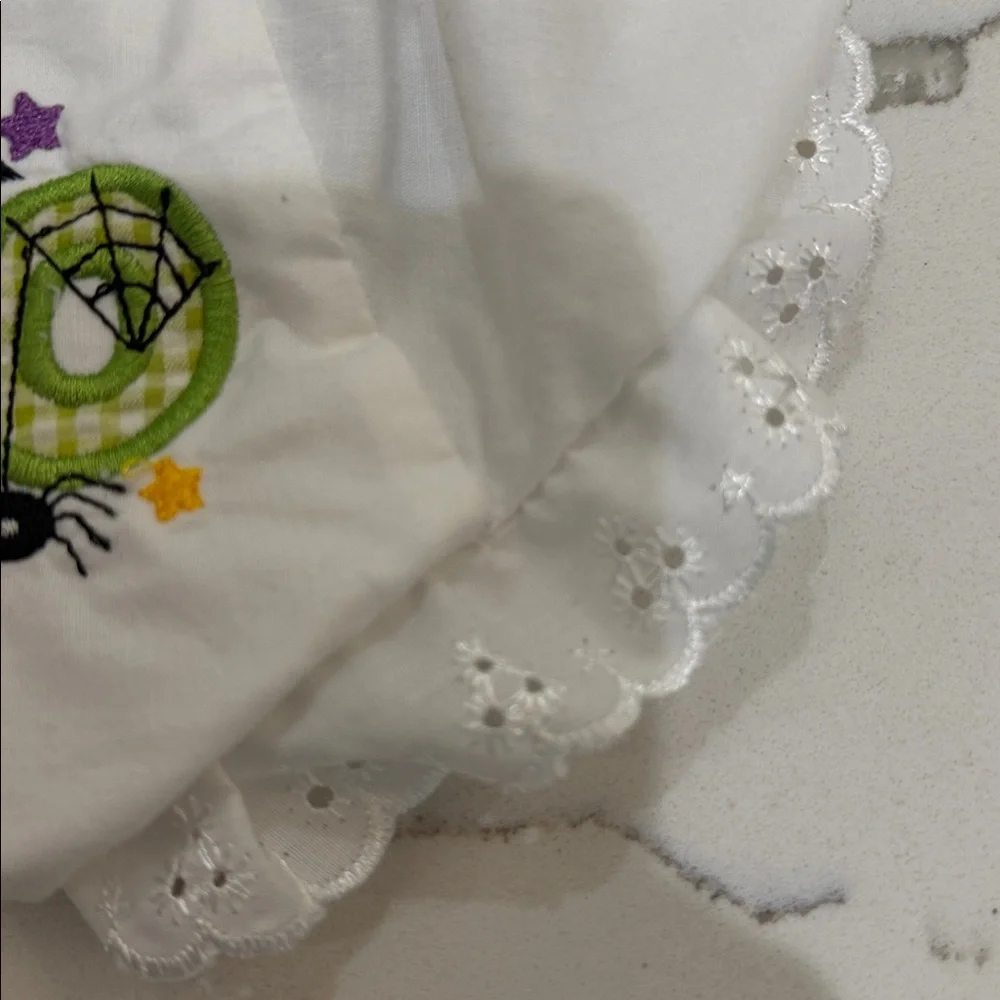 White Halloween Boo Baby Bloomers with Eyelet Detail Size 2